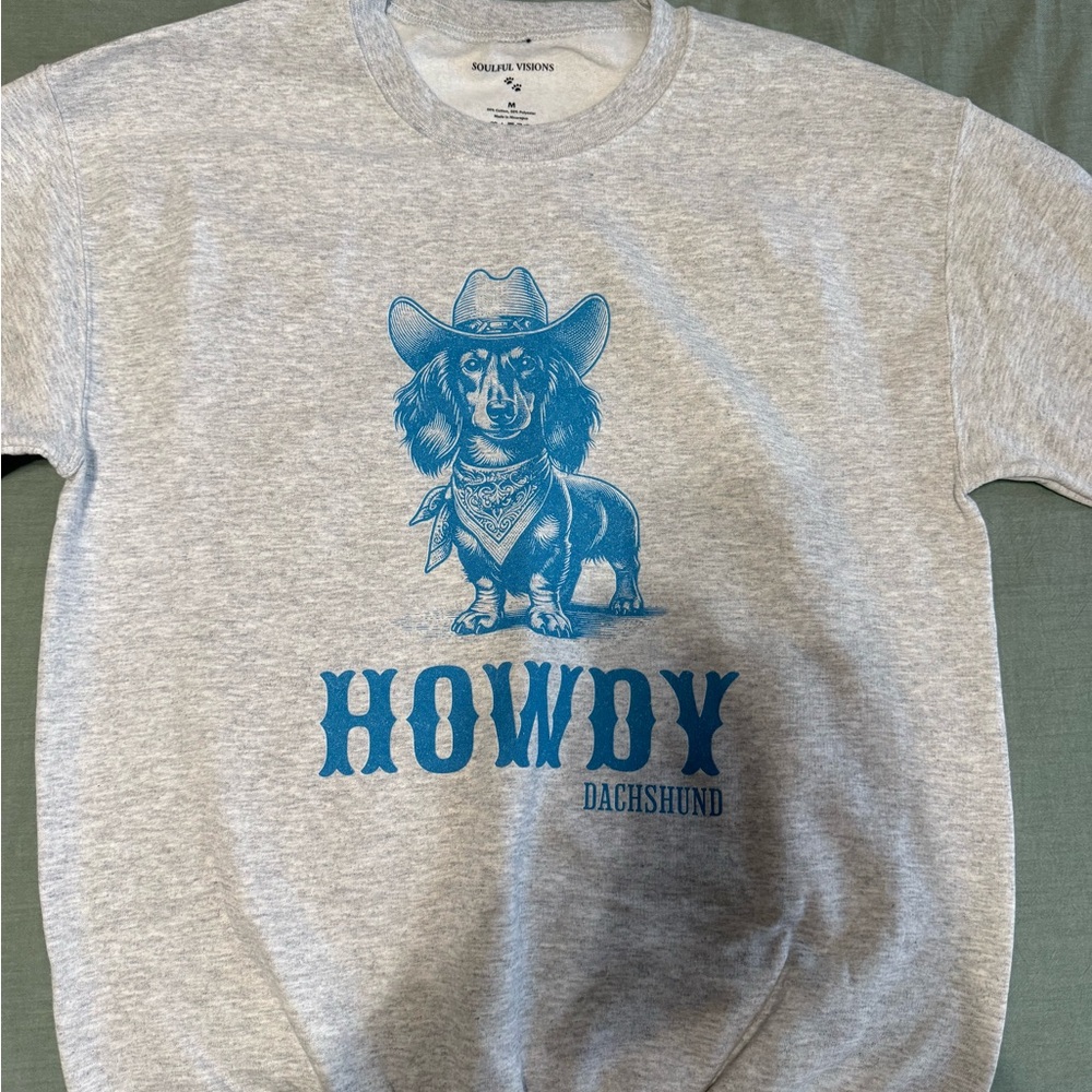 Gray and Blue Howdy Dachshund Sweatshirt